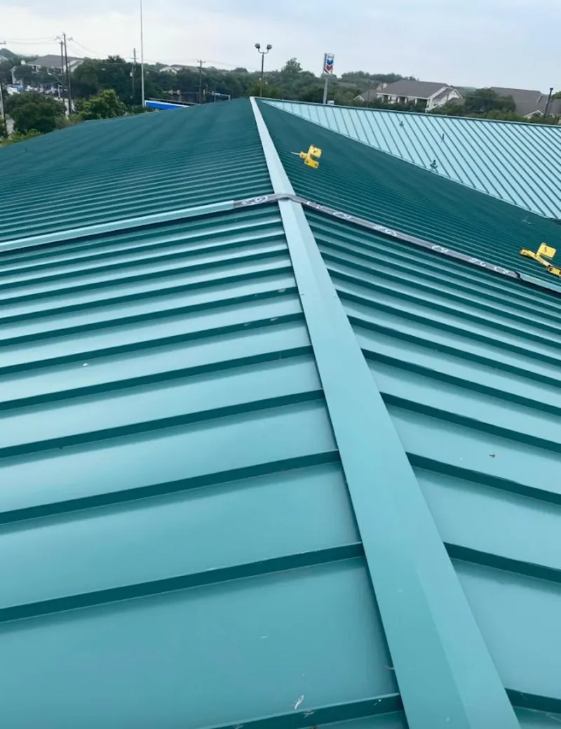 Green commercial metal roof ridge and valley for Metal Roof Repair in Great Neck Plaza